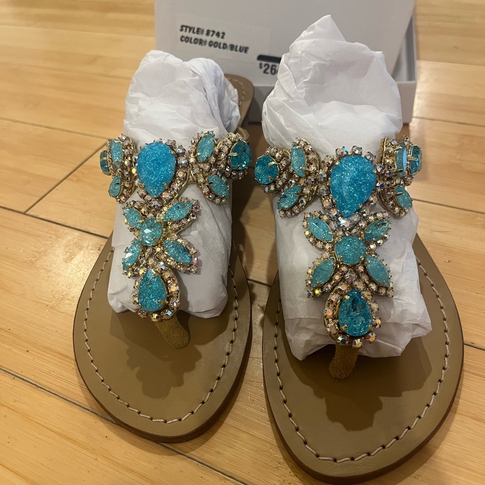Elegant Blue and Gold Women's Sandals